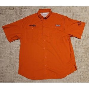 Columbia Mens Size Large L PFG Shirt Fishing Boating Orange "Miller Time" Logo